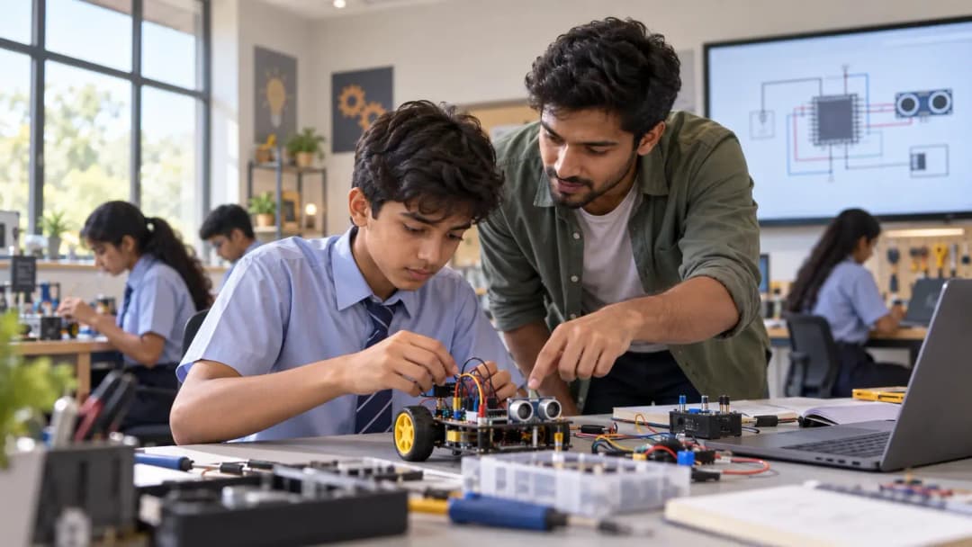 A CBSE school classroom where students work on a hands-on skill subject project