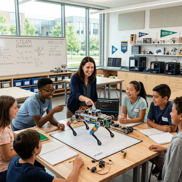 Students using classroom technology