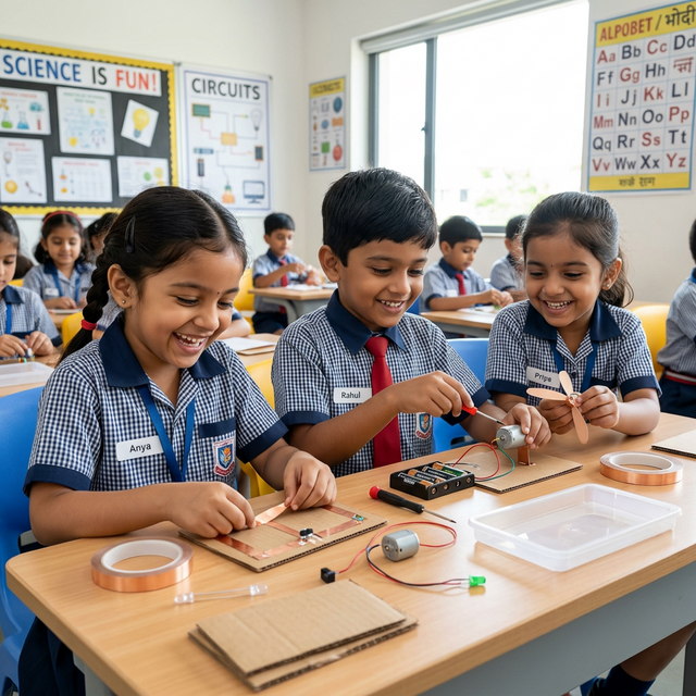 Students learning robotics in school lab