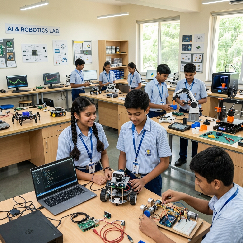 Students exploring AI and robotics