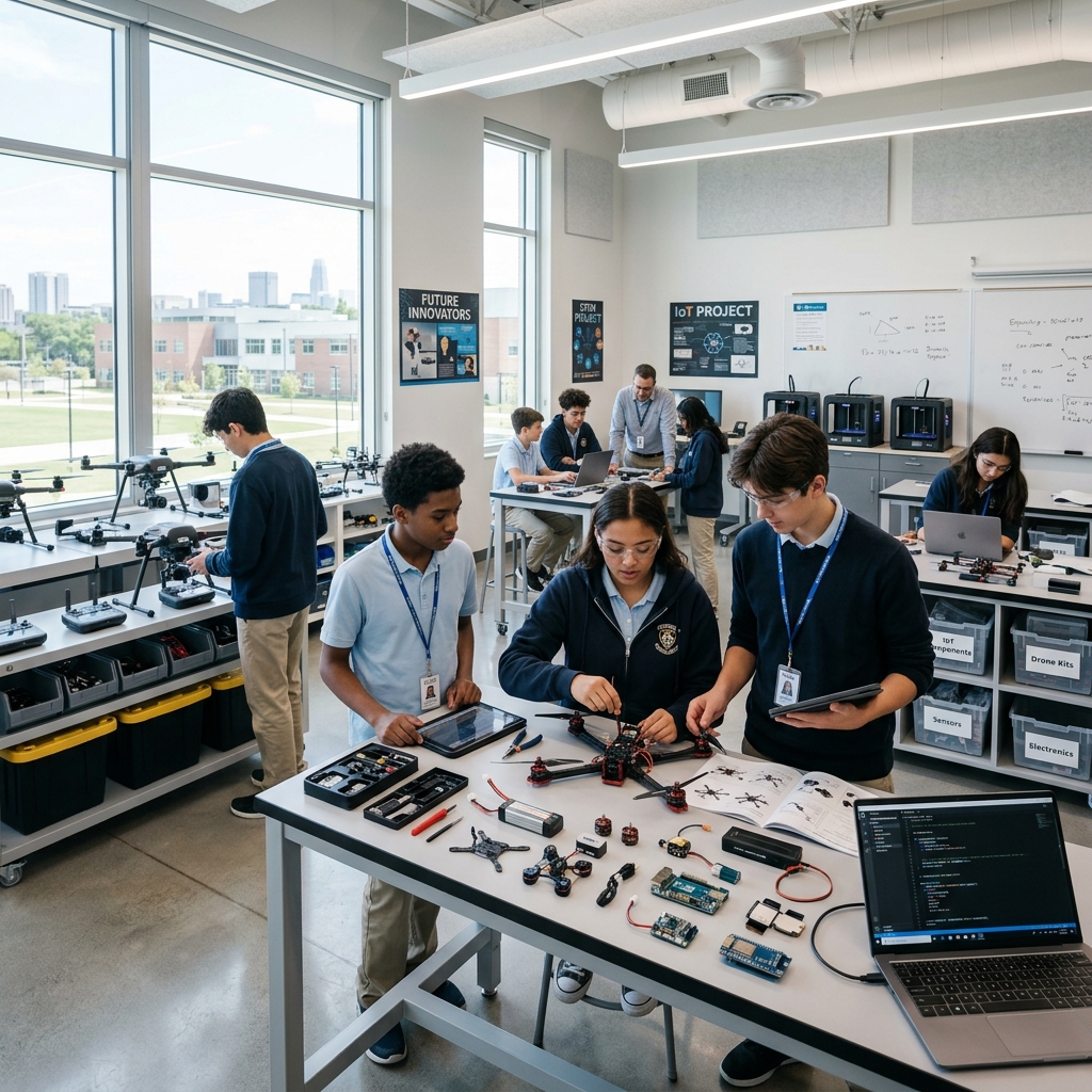 Futuristic STEM robotics lab